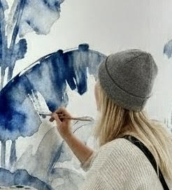 fresque végétale bleu aquarelle Ressource peinture 
